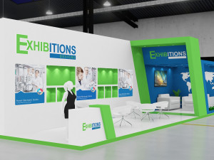 exhibition stand two sides open stall Model 3D