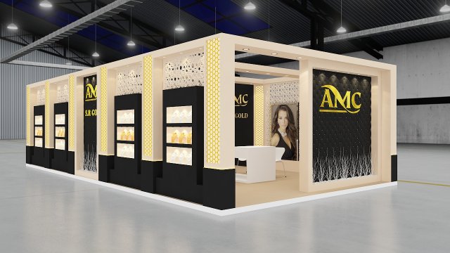 exhibition stand three sides open stall Model 3D .c4d .max .obj .3ds .fbx .stl .blend 