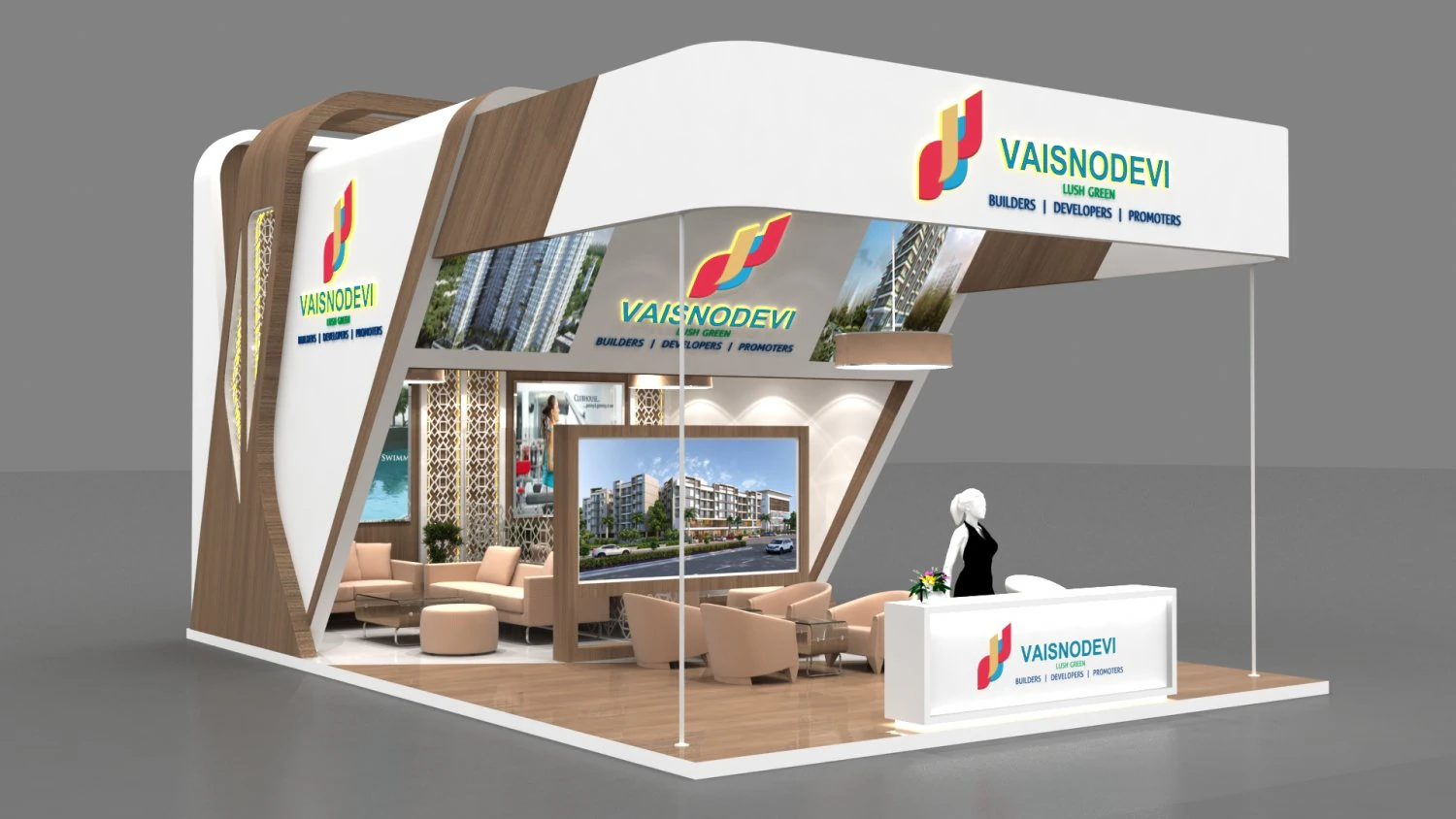 Exhibition stand three sides open stall 3D Model .c4d .max .obj .3ds .fbx .stl .blend