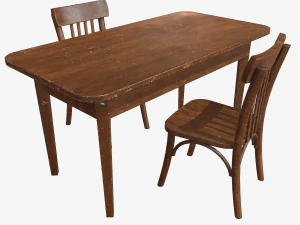 오래된 테이블과 의자 3D 모델