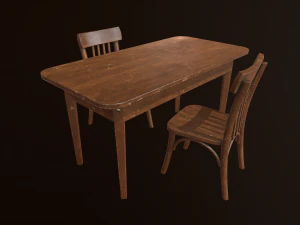 old table and chair 3D Model