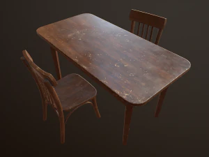 old table and chair 3D Model