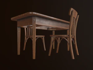 old table and chair 3D Model
