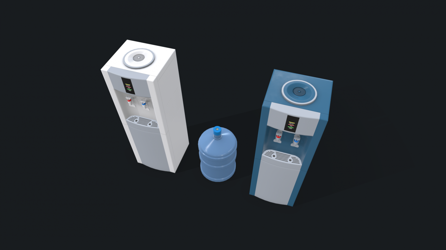 Cooler 3d. Water cooler 3в. водяной кулер 3d model. asset кулер. water dispenser 3d model side view.