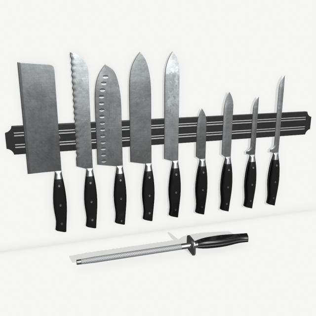 kitchen knife set 3Dモデル .c4d .max .obj .3ds .fbx .stl .blend 