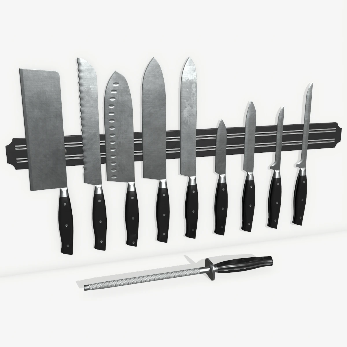 kitchen knife set 3D Model .c4d .max .obj .3ds .fbx .stl .blend 