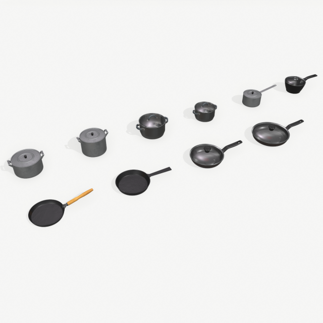 kitchen pots and pans Modello 3D .c4d .max .obj .3ds .fbx .stl .blend 