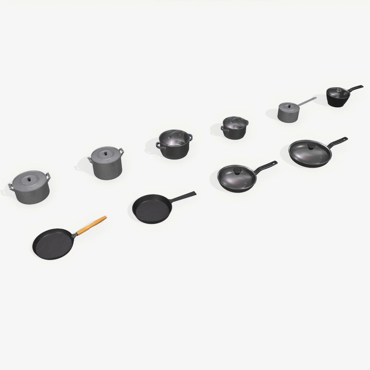 kitchen pots and pans 3D Model .c4d .max .obj .3ds .fbx .stl .blend 