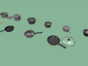 kitchen pots and pans Modello 3D