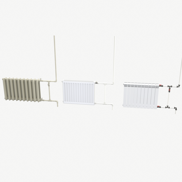 radiators with modular pipes 3D Model .c4d .max .obj .3ds .fbx .stl .blend 