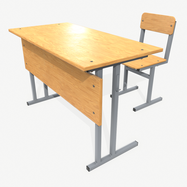 school desk and chair 3D Model .c4d .max .obj .3ds .fbx .stl .blend 
