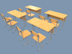 school desk and chair 3D Model