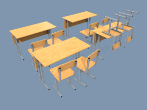 school desk and chair 3D Model
