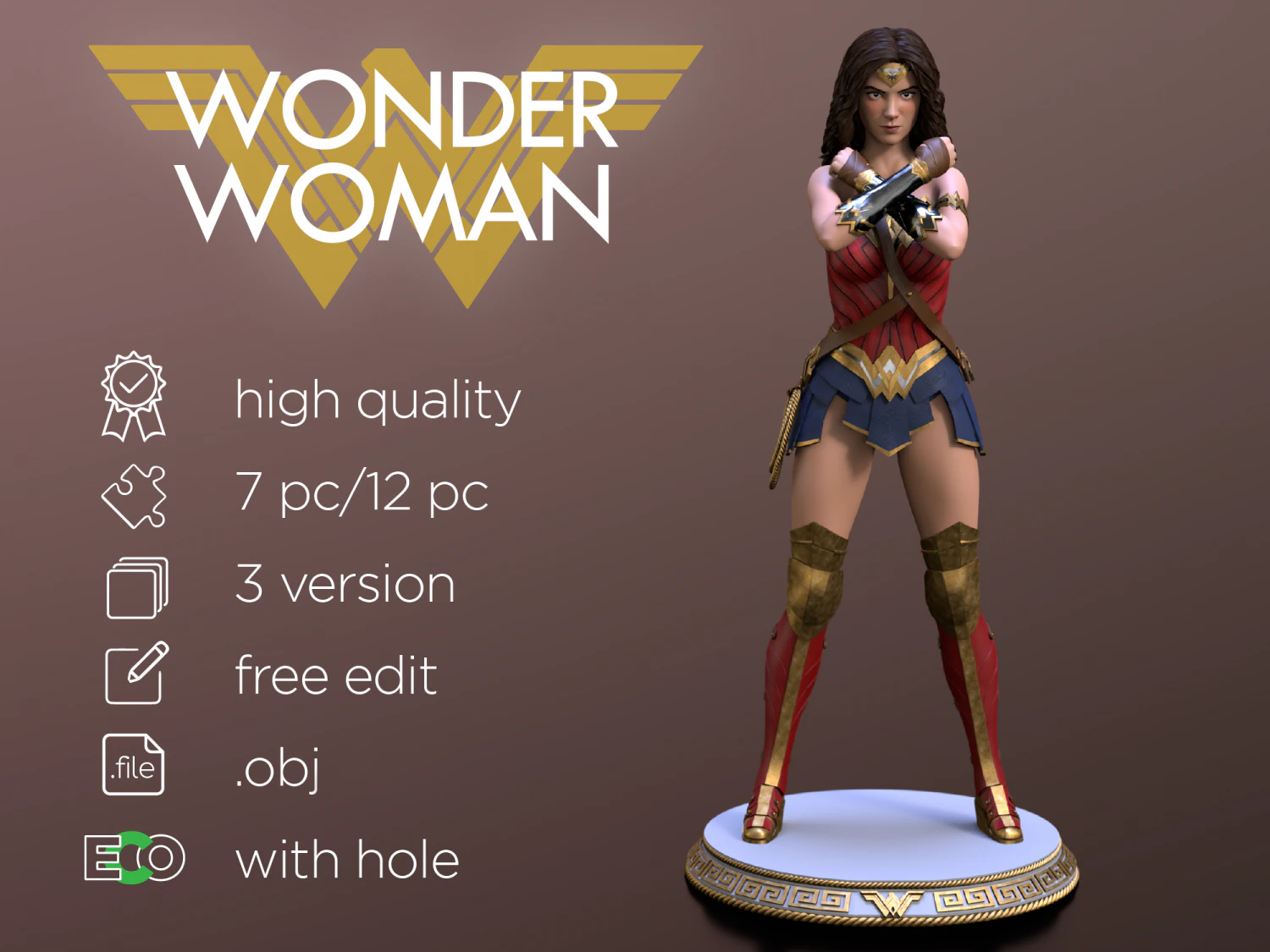 wonder woman 3D Print Model .c4d .max .obj .3ds .fbx .stl .blend 