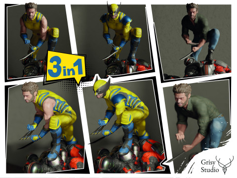 Wolverine - Logan 3d print 3 model in 1 3D-printmodel