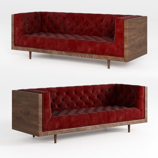 mid century danish modern tufted milo baughman style walnut encased sofa 3Dモデル .c4d .max .obj .3ds .fbx .stl .blend 
