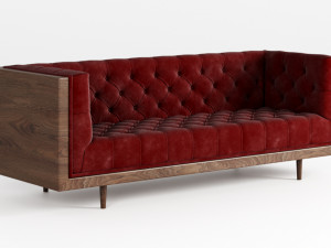 mid century danish modern tufted milo baughman style walnut encased sofa 3Dモデル