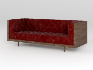 mid century danish modern tufted milo baughman style walnut encased sofa 3Dモデル