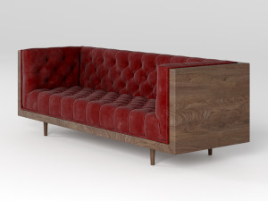 mid century danish modern tufted milo baughman style walnut encased sofa 3Dモデル