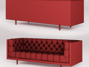 mid century danish modern tufted milo baughman style walnut encased sofa 3Dモデル