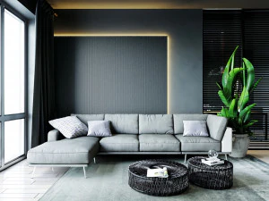 soggiorno con scena interna della camera da letto e della cucina Modello 3D