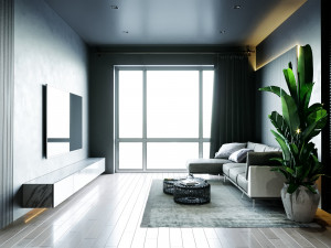 livingroom with bedroom and kitchen interior scene Modèle 3D