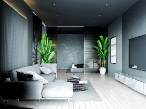 livingroom with bedroom and kitchen interior scene Modèle 3D