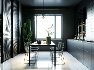livingroom with bedroom and kitchen interior scene Modèle 3D