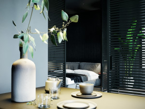 livingroom with bedroom and kitchen interior scene Modèle 3D