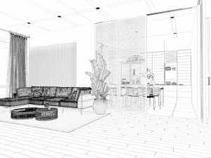 livingroom with bedroom and kitchen interior scene Modèle 3D
