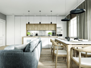 living room and kitchen interior scene 3D Model