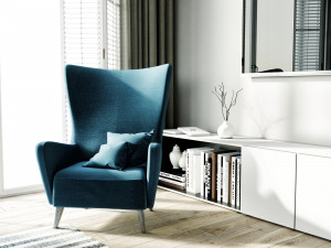living room and kitchen interior scene 3D-Modell