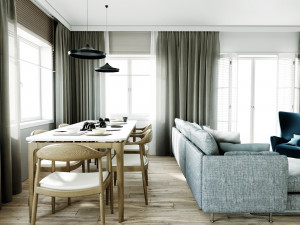 living room and kitchen interior scene 3D-Modell