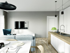 living room and kitchen interior scene 3D-Modell