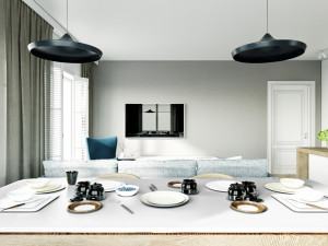 living room and kitchen interior scene 3D-Modell
