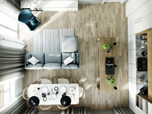 living room and kitchen interior scene 3D-Modell