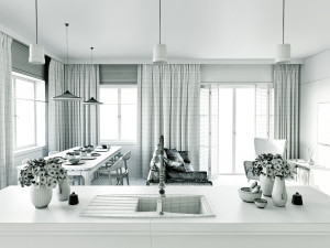 living room and kitchen interior scene 3D-Modell