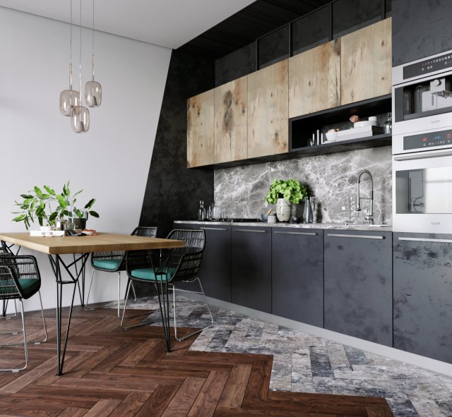 livingroom and kitchen interior scene 3D 模型 .c4d .max .obj .3ds .fbx .stl .blend