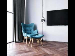 livingroom and kitchen interior scene 3D 模型