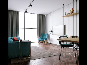 livingroom and kitchen interior scene 3D 模型