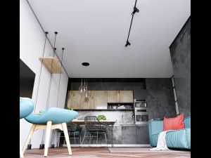 livingroom and kitchen interior scene 3D 模型