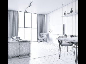 livingroom and kitchen interior scene 3D 模型