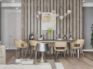 Сцена интерьера гостиной и кухни 3D Модель