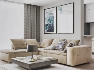livingroom and kitchen interior scene Modelo 3D