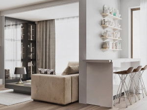 livingroom and kitchen interior scene Modelo 3D