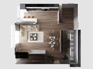 livingroom and kitchen interior scene Modelo 3D