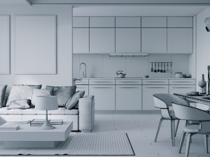 livingroom and kitchen interior scene Modelo 3D
