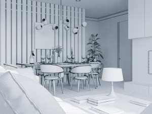 livingroom and kitchen interior scene Modelo 3D