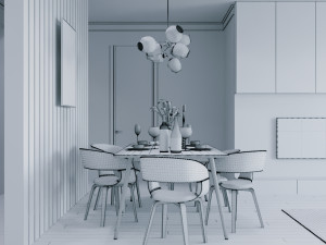 livingroom and kitchen interior scene Modelo 3D