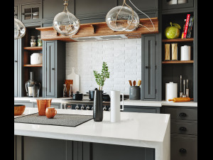 livingroom and kitchen interior scene 3D Model
